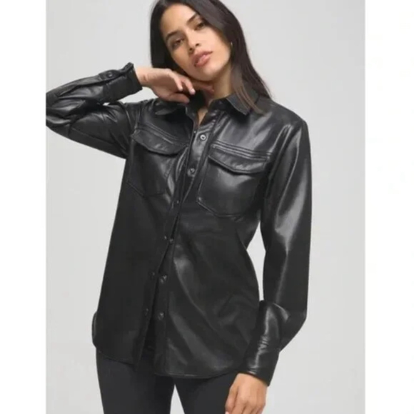 Good American Faux Leather Military Shirt Jacket M - Picture 1 of 6